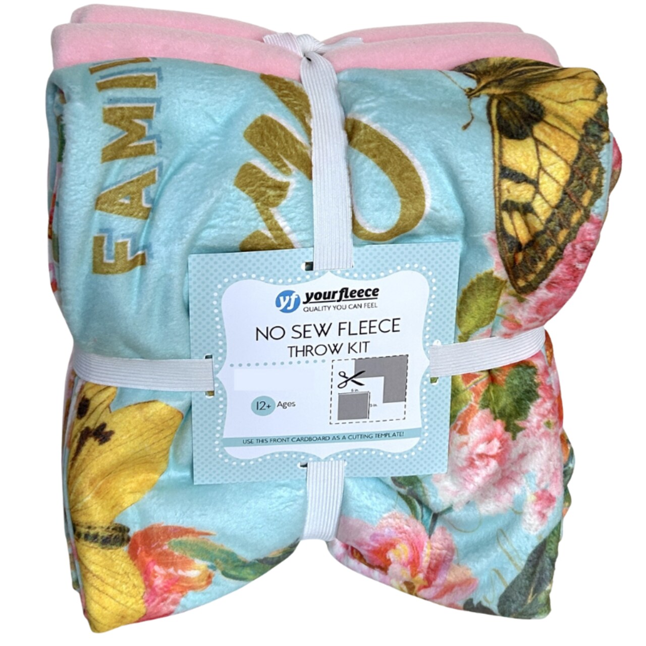 Family is Everything Silky Premium Fleece No-Sew Throw Kit (50 x 60) (Soft Pink)